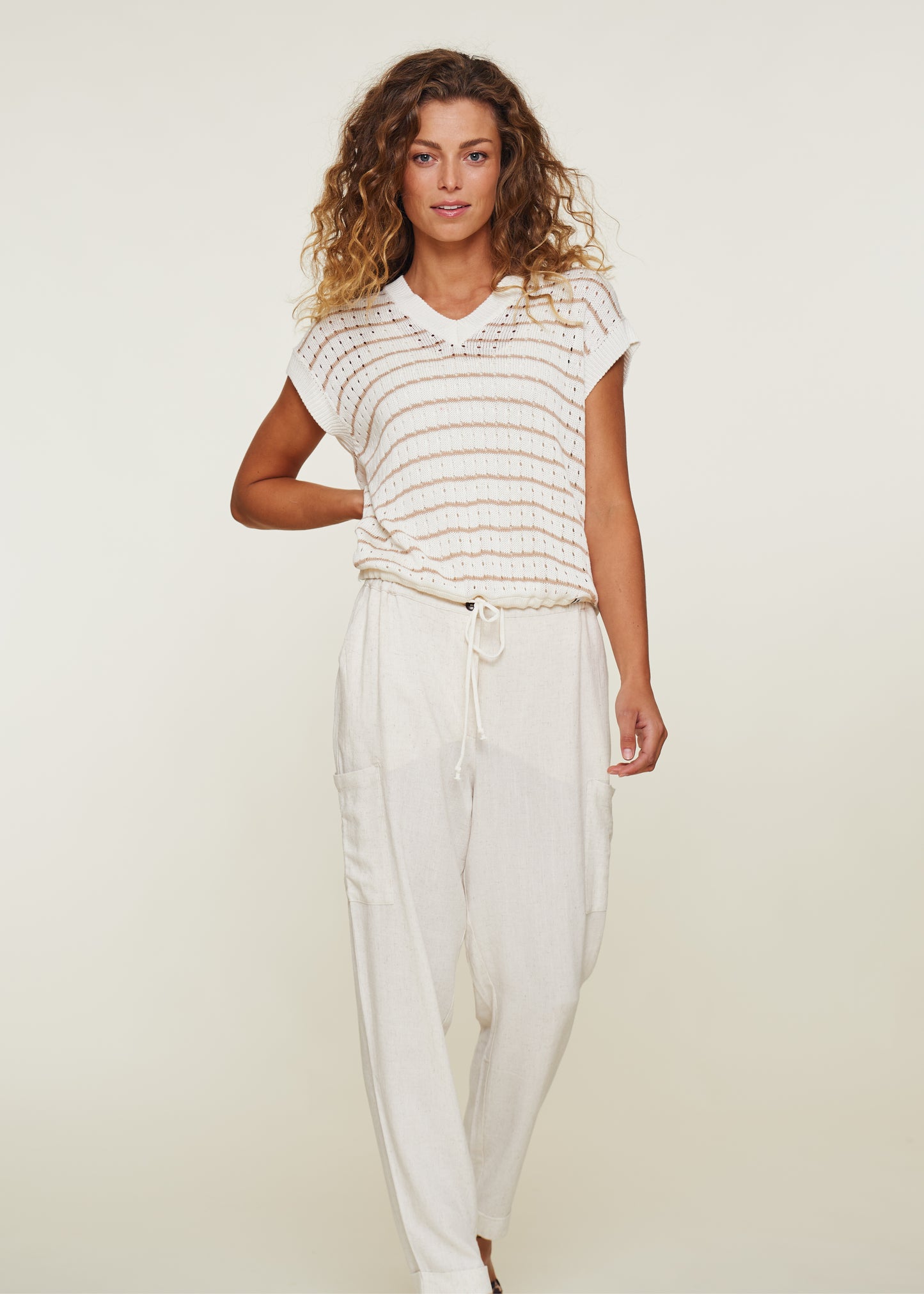 Rumer Top Stripe Egret/ Sand