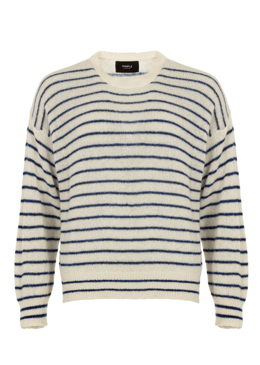 Tres Sweater Egret/ Indigo Blue Stripe