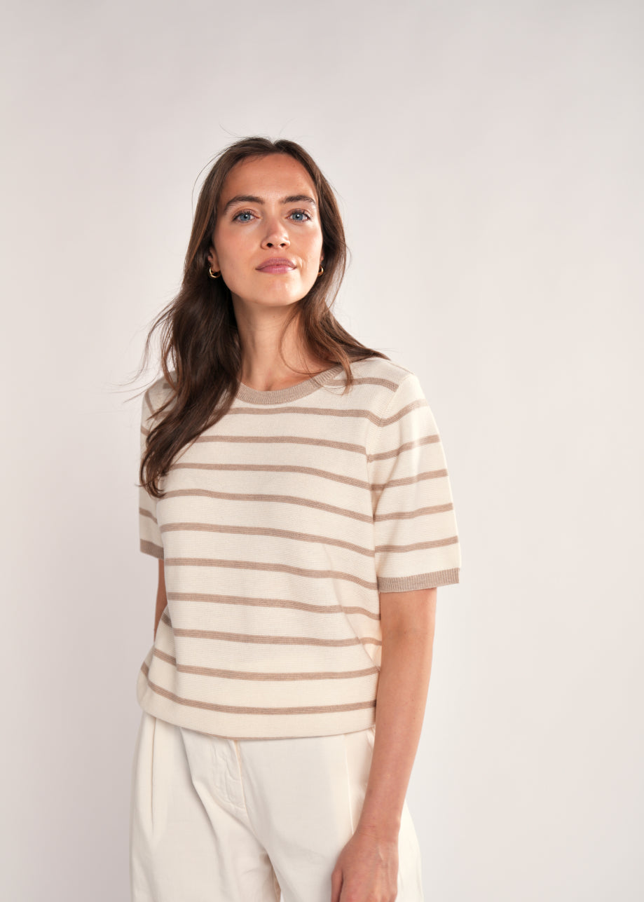 Lenka SS Top Ecru White Taupe
