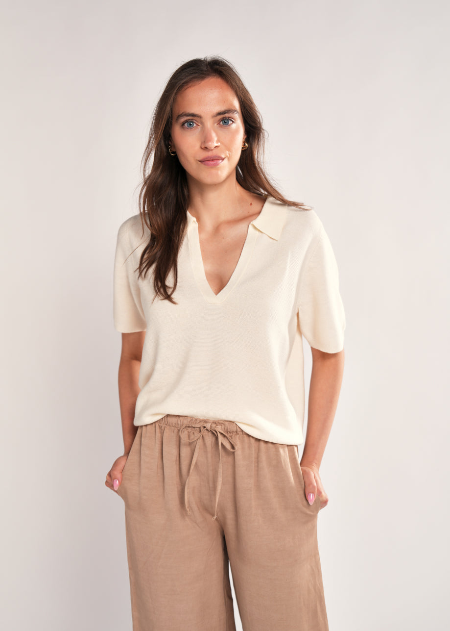 Polka SS Top Ecru White
